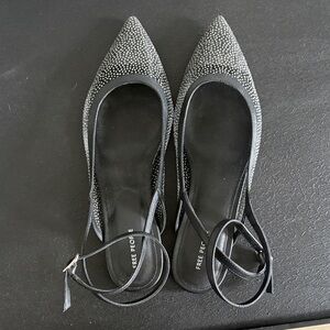 Free People Black Pointed Slingback Flats with Crystal Detail